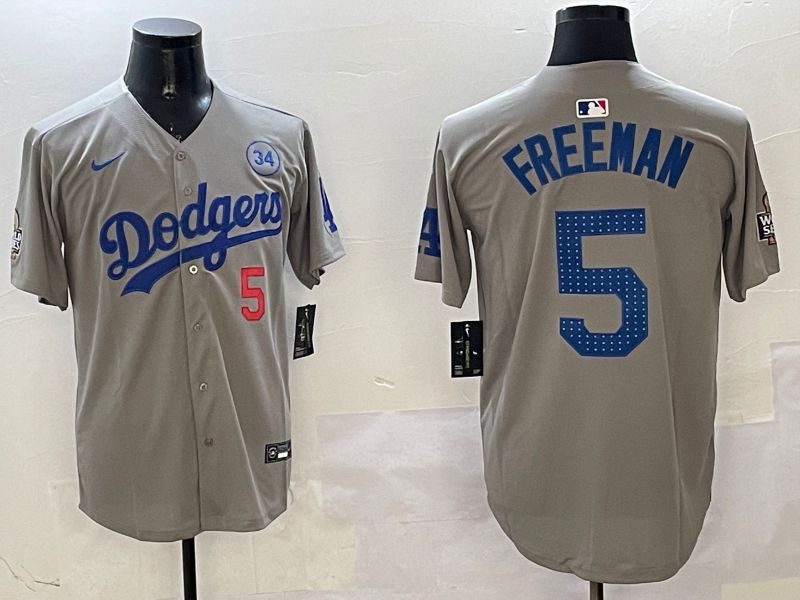 Men Los Angeles Dodgers #5 Freeman Grey Blue Fashion Game 2025 Nike MLB Jersey style 326->los angeles dodgers->MLB Jersey